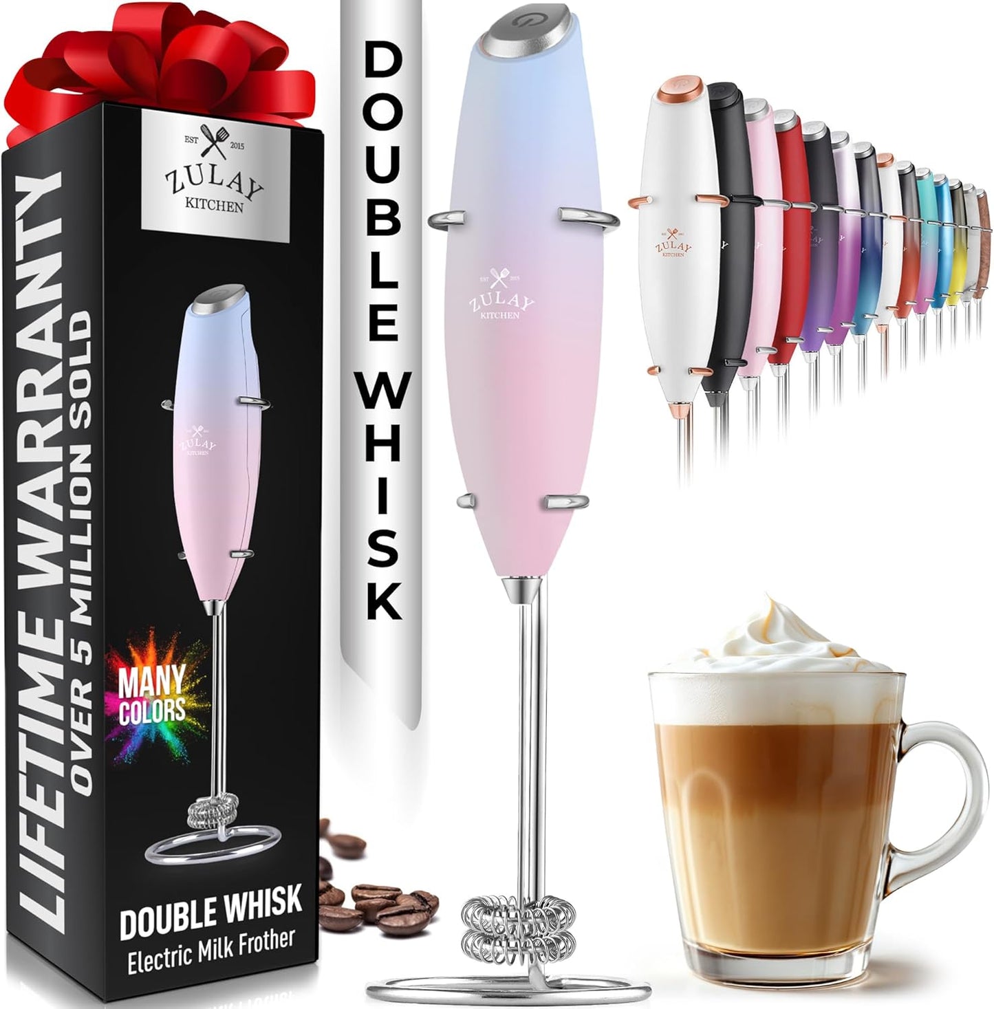 Powerful Milk Frother Wand with 2 Duracell Batteries - Ultra Fast Handheld Drink Mixer - Electric Whisk Foam Maker for Coffee, Lattes, Cappuccino, Matcha, Hot Chocolate & Creamer - Black