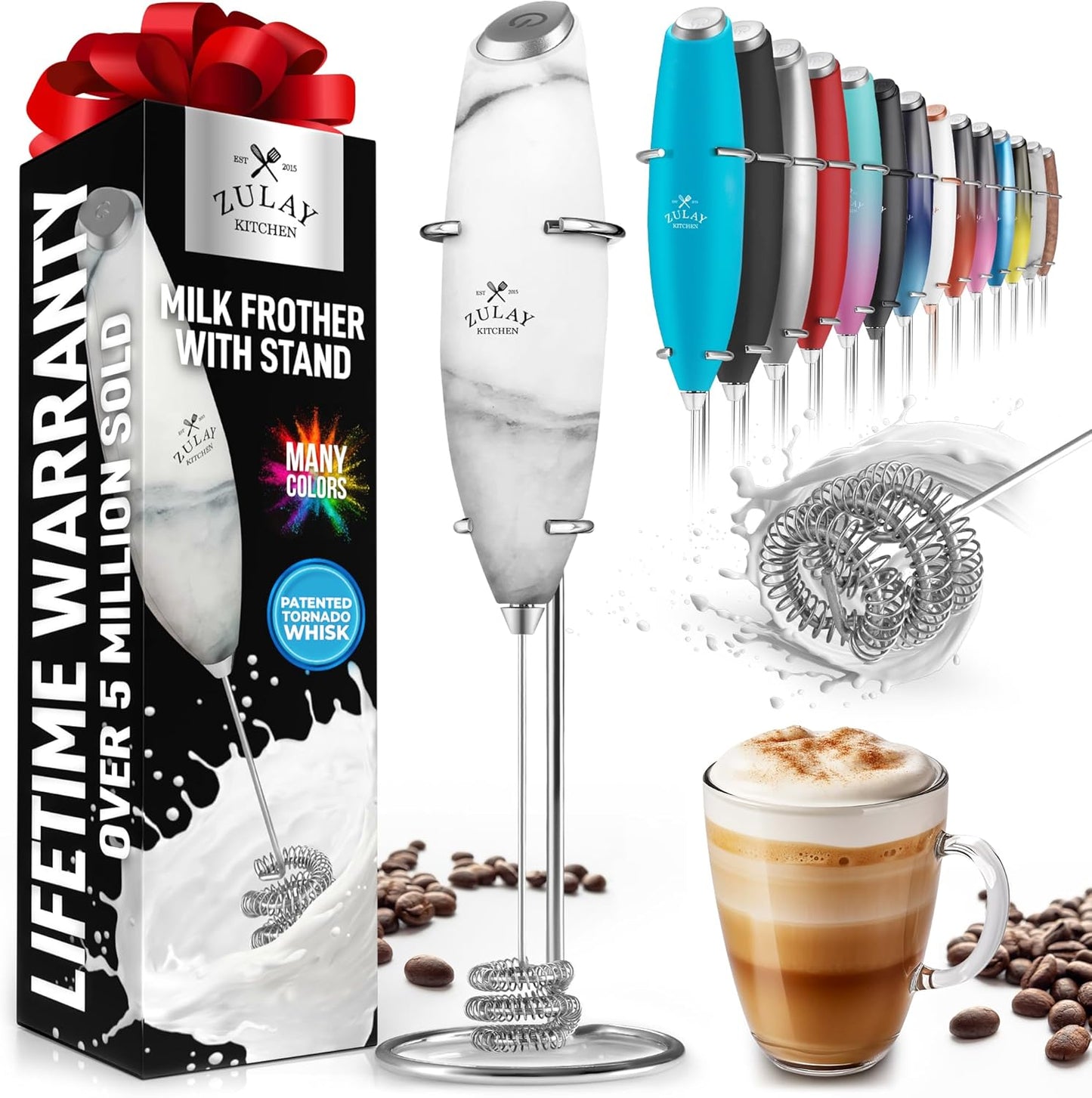 Powerful Milk Frother Wand with 2 Duracell Batteries - Ultra Fast Handheld Drink Mixer - Electric Whisk Foam Maker for Coffee, Lattes, Cappuccino, Matcha, Hot Chocolate & Creamer - Black
