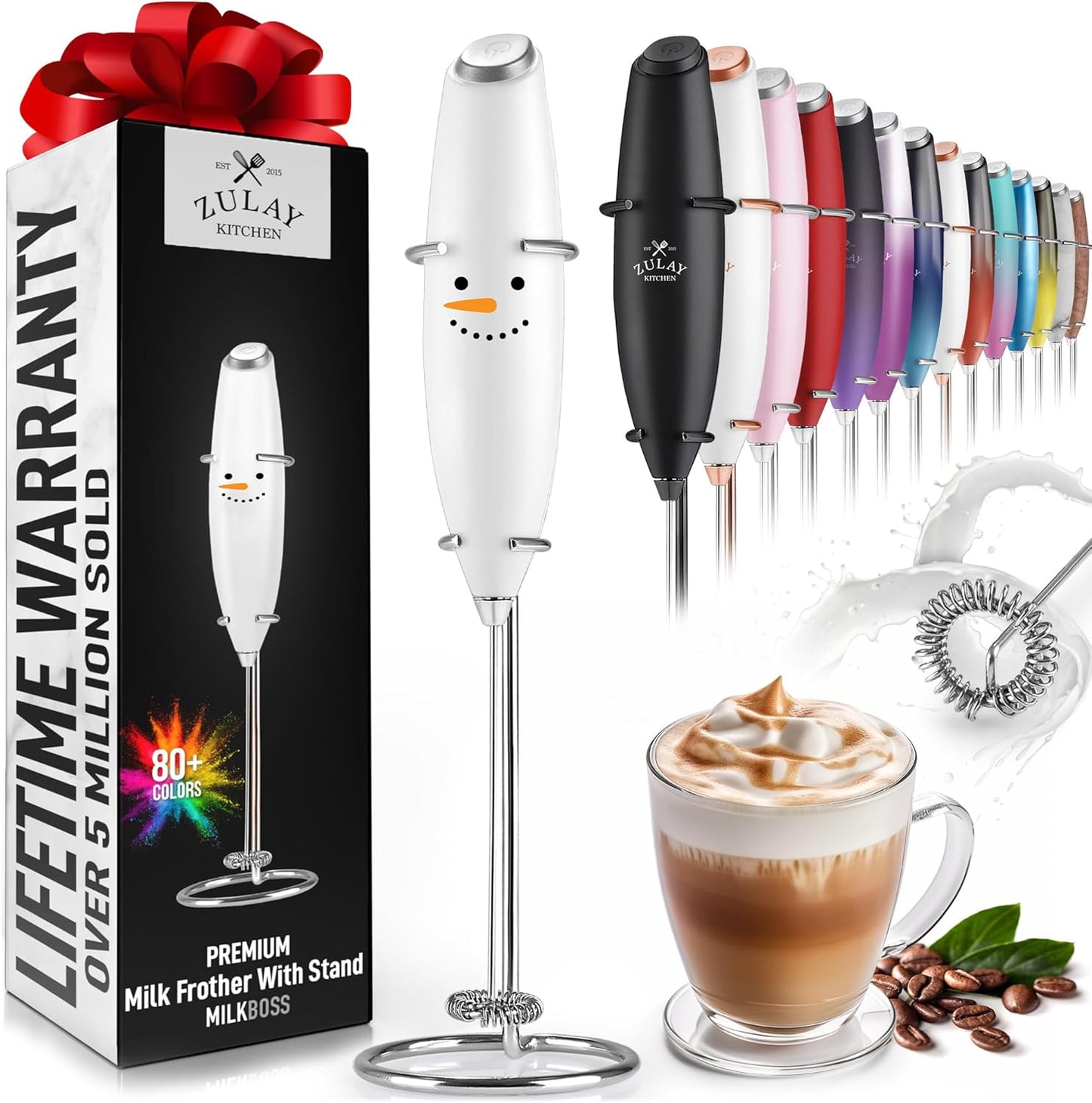 Powerful Milk Frother Wand with 2 Duracell Batteries - Ultra Fast Handheld Drink Mixer - Electric Whisk Foam Maker for Coffee, Lattes, Cappuccino, Matcha, Hot Chocolate & Creamer - Black
