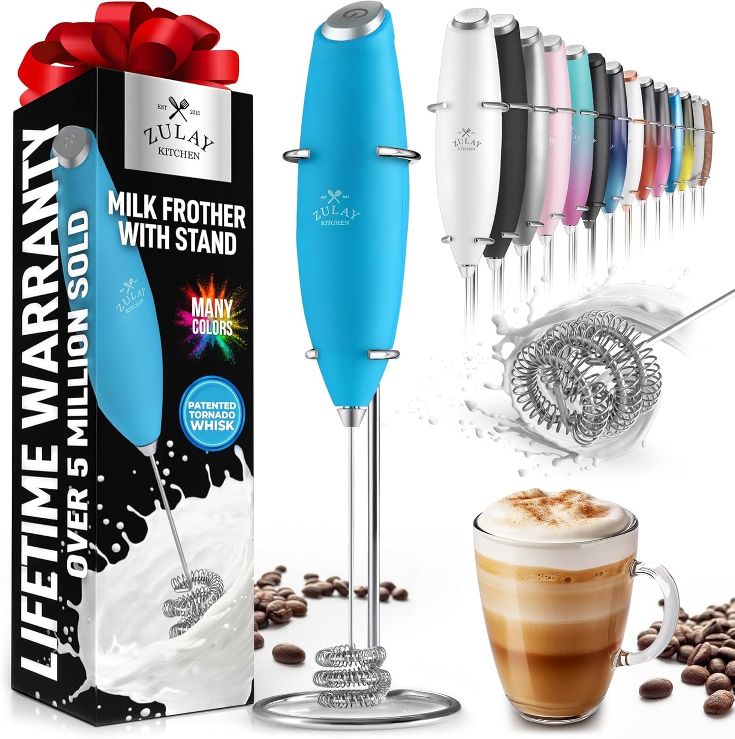 Powerful Milk Frother Wand with 2 Duracell Batteries - Ultra Fast Handheld Drink Mixer - Electric Whisk Foam Maker for Coffee, Lattes, Cappuccino, Matcha, Hot Chocolate & Creamer - Black