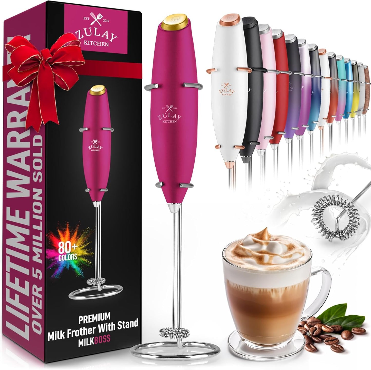 Powerful Milk Frother Wand with 2 Duracell Batteries - Ultra Fast Handheld Drink Mixer - Electric Whisk Foam Maker for Coffee, Lattes, Cappuccino, Matcha, Hot Chocolate & Creamer - Black