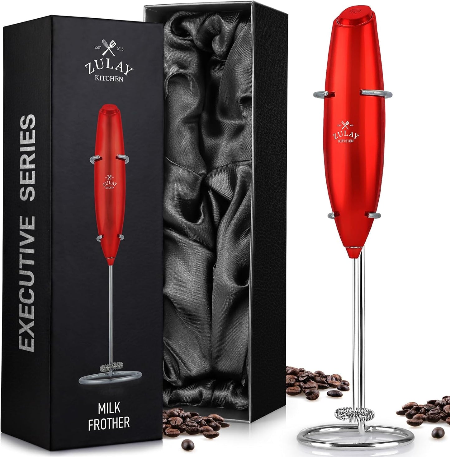 Powerful Milk Frother Wand with 2 Duracell Batteries - Ultra Fast Handheld Drink Mixer - Electric Whisk Foam Maker for Coffee, Lattes, Cappuccino, Matcha, Hot Chocolate & Creamer - Black