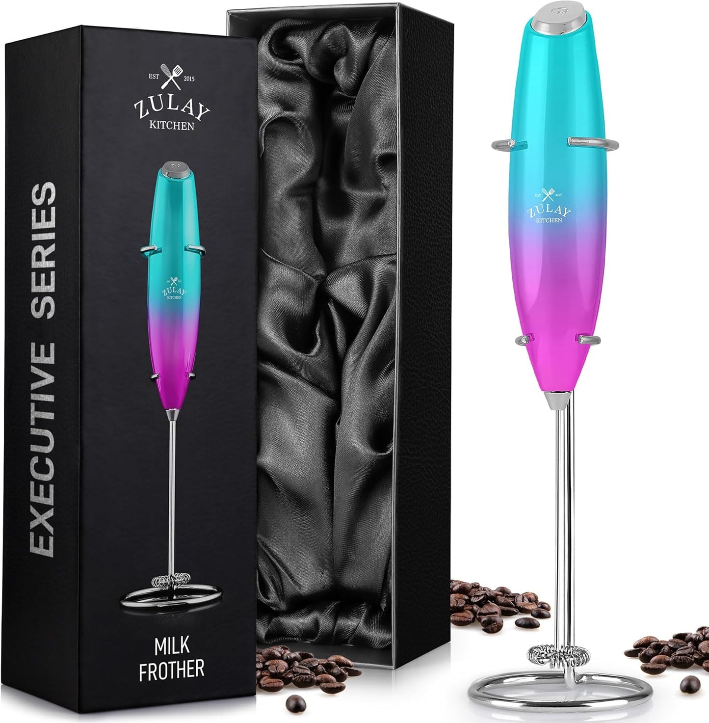 Powerful Milk Frother Wand with 2 Duracell Batteries - Ultra Fast Handheld Drink Mixer - Electric Whisk Foam Maker for Coffee, Lattes, Cappuccino, Matcha, Hot Chocolate & Creamer - Black