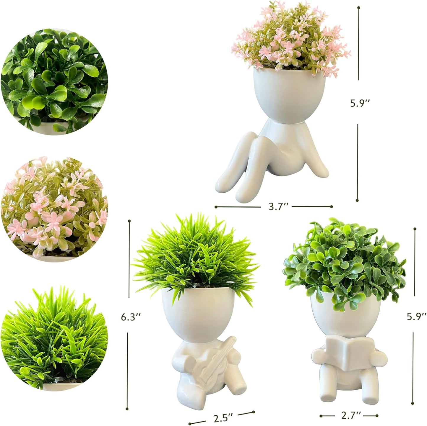 Ceramic Human-Shaped Pots with Faux Succulents