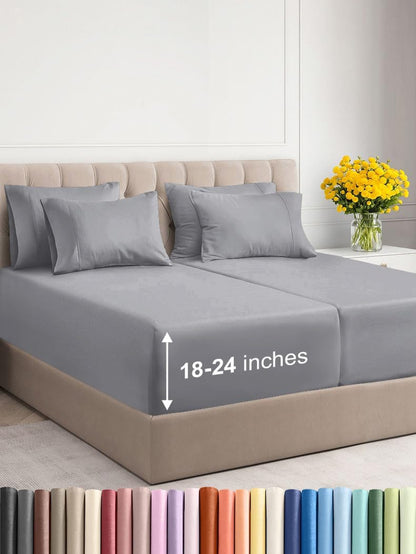 Premium 6-Piece King Sheet Set – Extra Deep Pockets, Cooling Comfort & Wrinkle-Free Softness