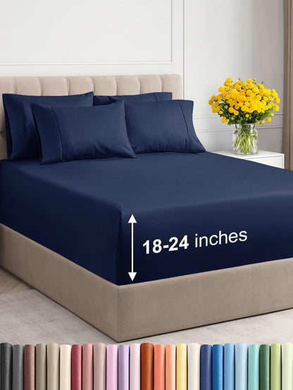 Premium 6-Piece King Sheet Set – Extra Deep Pockets, Cooling Comfort & Wrinkle-Free Softness