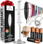 Powerful Milk Frother Wand with 2 Duracell Batteries - Ultra Fast Handheld Drink Mixer - Electric Whisk Foam Maker for Coffee, Lattes, Cappuccino, Matcha, Hot Chocolate & Creamer - Black