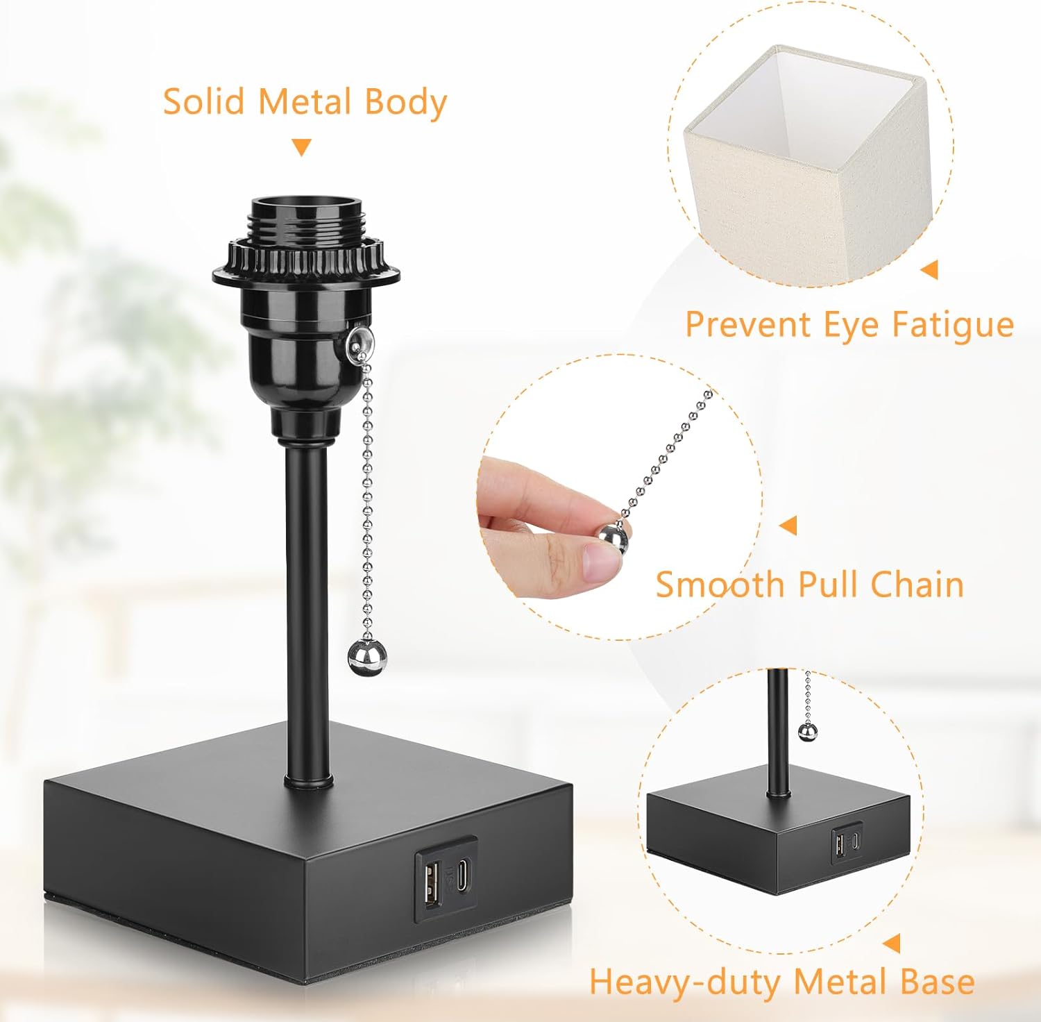 Bedside Table Lamp with USB Ports