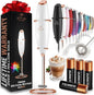 Powerful Milk Frother Wand with 2 Duracell Batteries - Ultra Fast Handheld Drink Mixer - Electric Whisk Foam Maker for Coffee, Lattes, Cappuccino, Matcha, Hot Chocolate & Creamer - Black