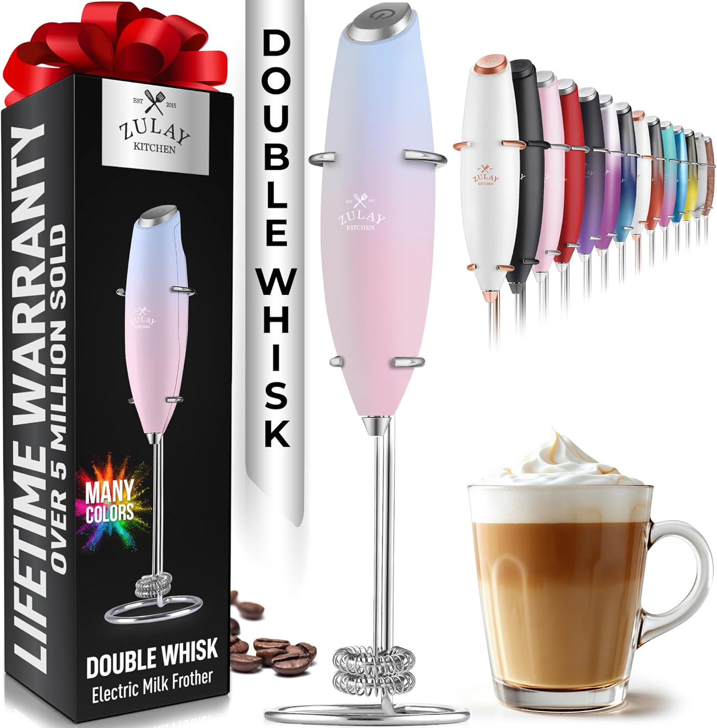 Powerful Milk Frother Wand with 2 Duracell Batteries - Ultra Fast Handheld Drink Mixer - Electric Whisk Foam Maker for Coffee, Lattes, Cappuccino, Matcha, Hot Chocolate & Creamer - Black