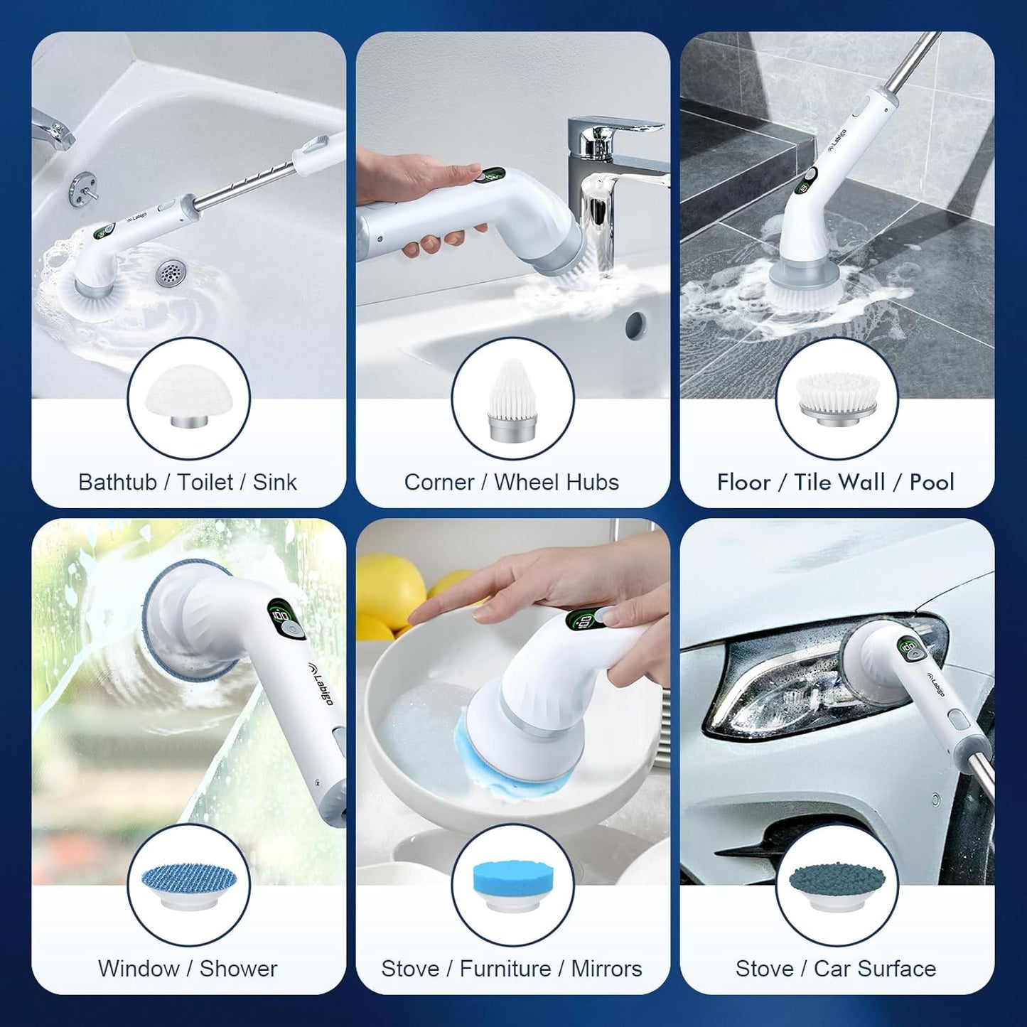 Electric Spin Scrubber with Dual Speed & 6 Heads