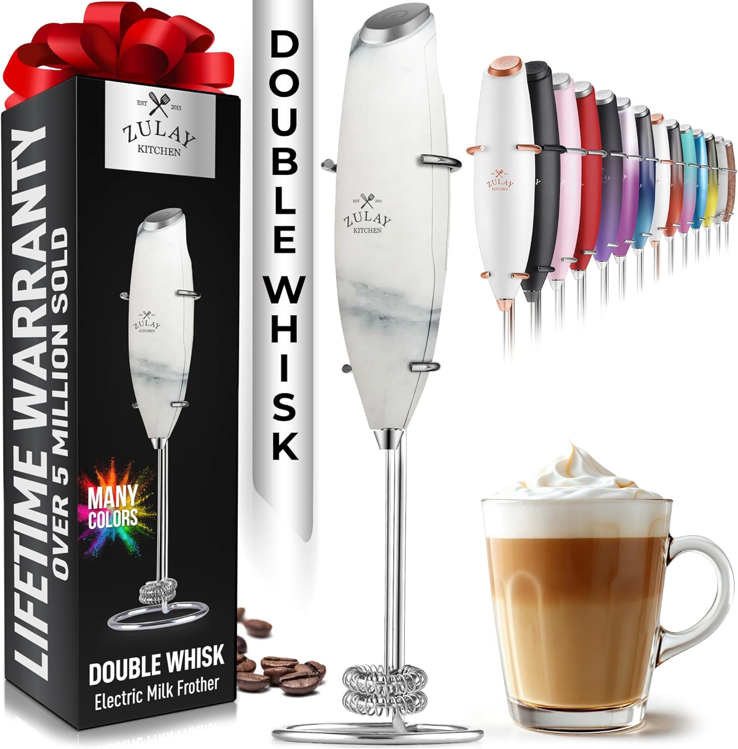 Powerful Milk Frother Wand with 2 Duracell Batteries - Ultra Fast Handheld Drink Mixer - Electric Whisk Foam Maker for Coffee, Lattes, Cappuccino, Matcha, Hot Chocolate & Creamer - Black