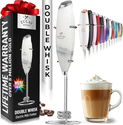 Powerful Milk Frother Wand with 2 Duracell Batteries - Ultra Fast Handheld Drink Mixer - Electric Whisk Foam Maker for Coffee, Lattes, Cappuccino, Matcha, Hot Chocolate & Creamer - Black