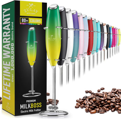 Powerful Milk Frother Wand with 2 Duracell Batteries - Ultra Fast Handheld Drink Mixer - Electric Whisk Foam Maker for Coffee, Lattes, Cappuccino, Matcha, Hot Chocolate & Creamer - Black