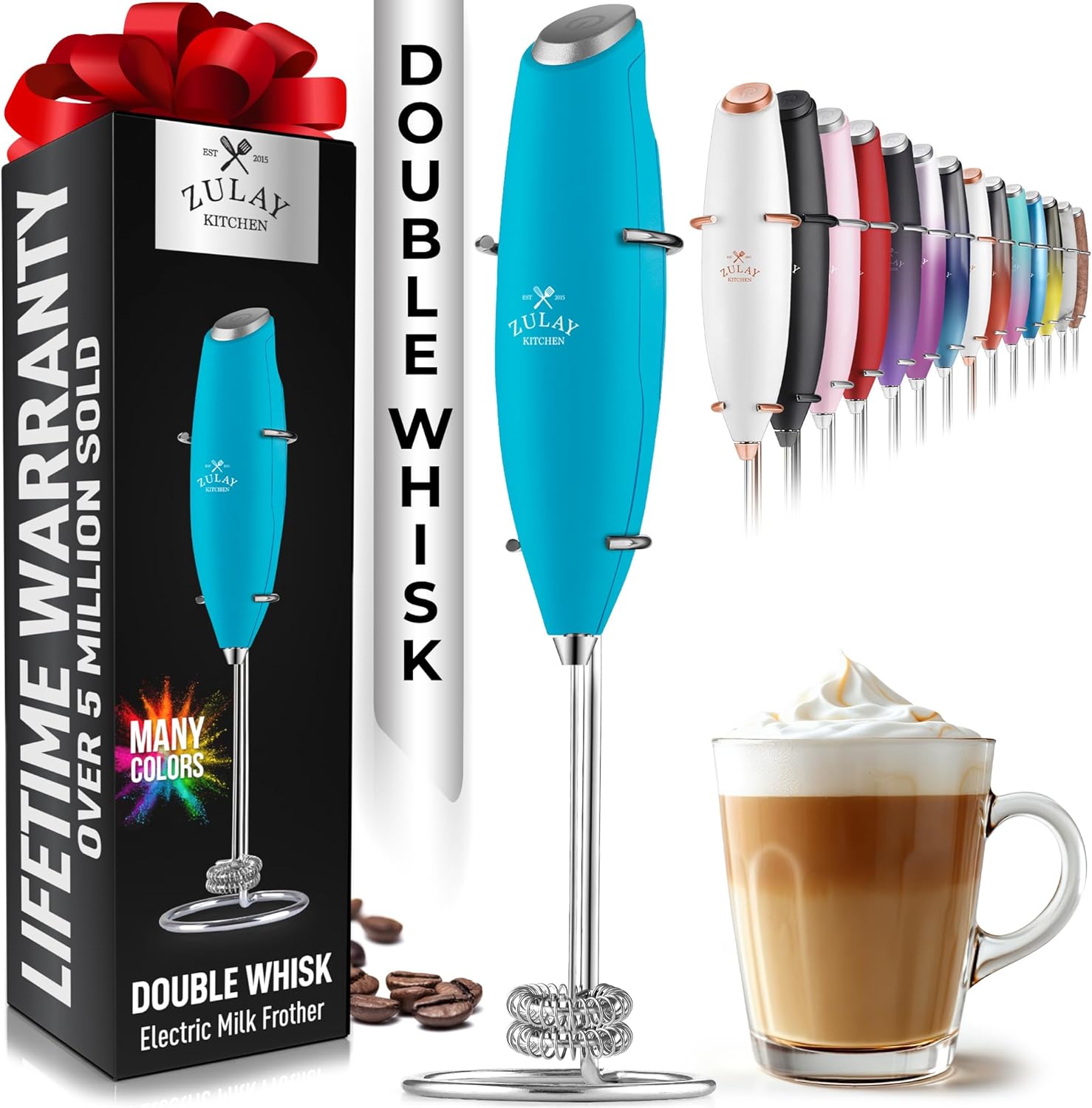 Powerful Milk Frother Wand with 2 Duracell Batteries - Ultra Fast Handheld Drink Mixer - Electric Whisk Foam Maker for Coffee, Lattes, Cappuccino, Matcha, Hot Chocolate & Creamer - Black