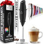 Powerful Milk Frother Wand with 2 Duracell Batteries - Ultra Fast Handheld Drink Mixer - Electric Whisk Foam Maker for Coffee, Lattes, Cappuccino, Matcha, Hot Chocolate & Creamer - Black