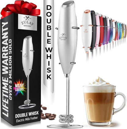 Powerful Milk Frother Wand with 2 Duracell Batteries - Ultra Fast Handheld Drink Mixer - Electric Whisk Foam Maker for Coffee, Lattes, Cappuccino, Matcha, Hot Chocolate & Creamer - Black