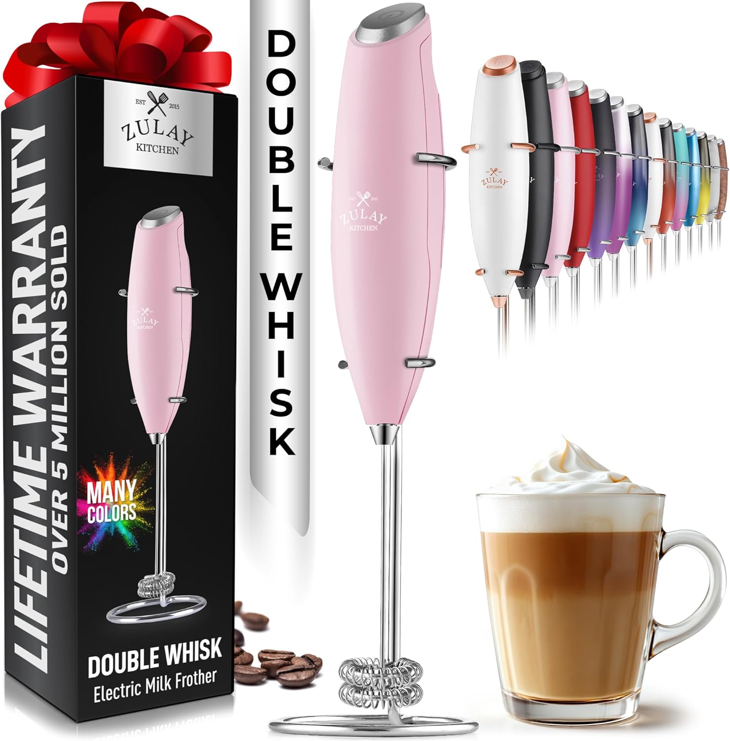 Powerful Milk Frother Wand with 2 Duracell Batteries - Ultra Fast Handheld Drink Mixer - Electric Whisk Foam Maker for Coffee, Lattes, Cappuccino, Matcha, Hot Chocolate & Creamer - Black