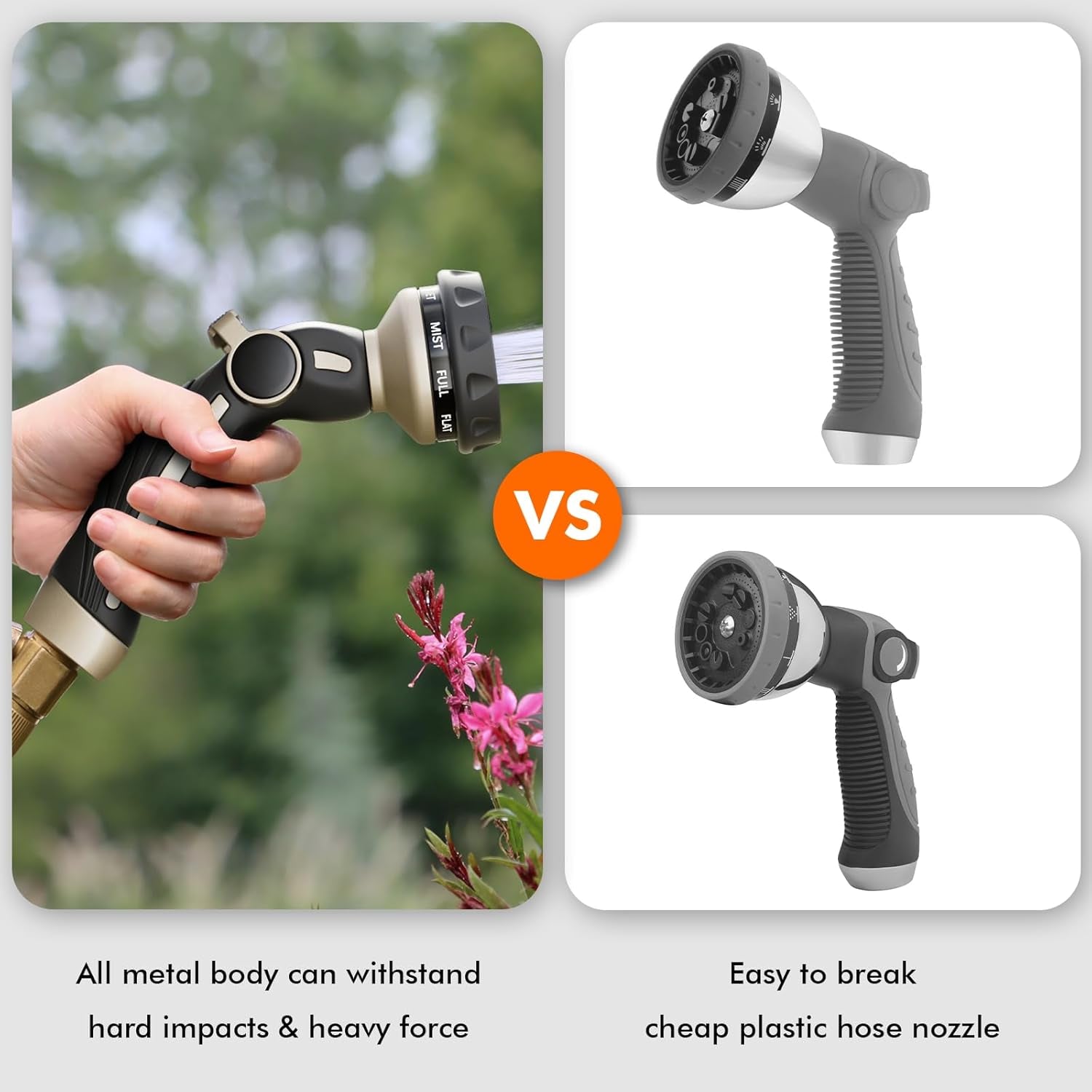 Heavy Duty Metal Hose Nozzle with 9 Spray Patterns