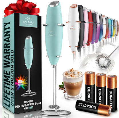 Powerful Milk Frother Wand with 2 Duracell Batteries - Ultra Fast Handheld Drink Mixer - Electric Whisk Foam Maker for Coffee, Lattes, Cappuccino, Matcha, Hot Chocolate & Creamer - Black