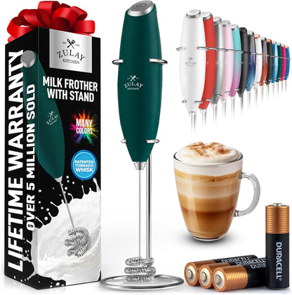 Powerful Milk Frother Wand with 2 Duracell Batteries - Ultra Fast Handheld Drink Mixer - Electric Whisk Foam Maker for Coffee, Lattes, Cappuccino, Matcha, Hot Chocolate & Creamer - Black