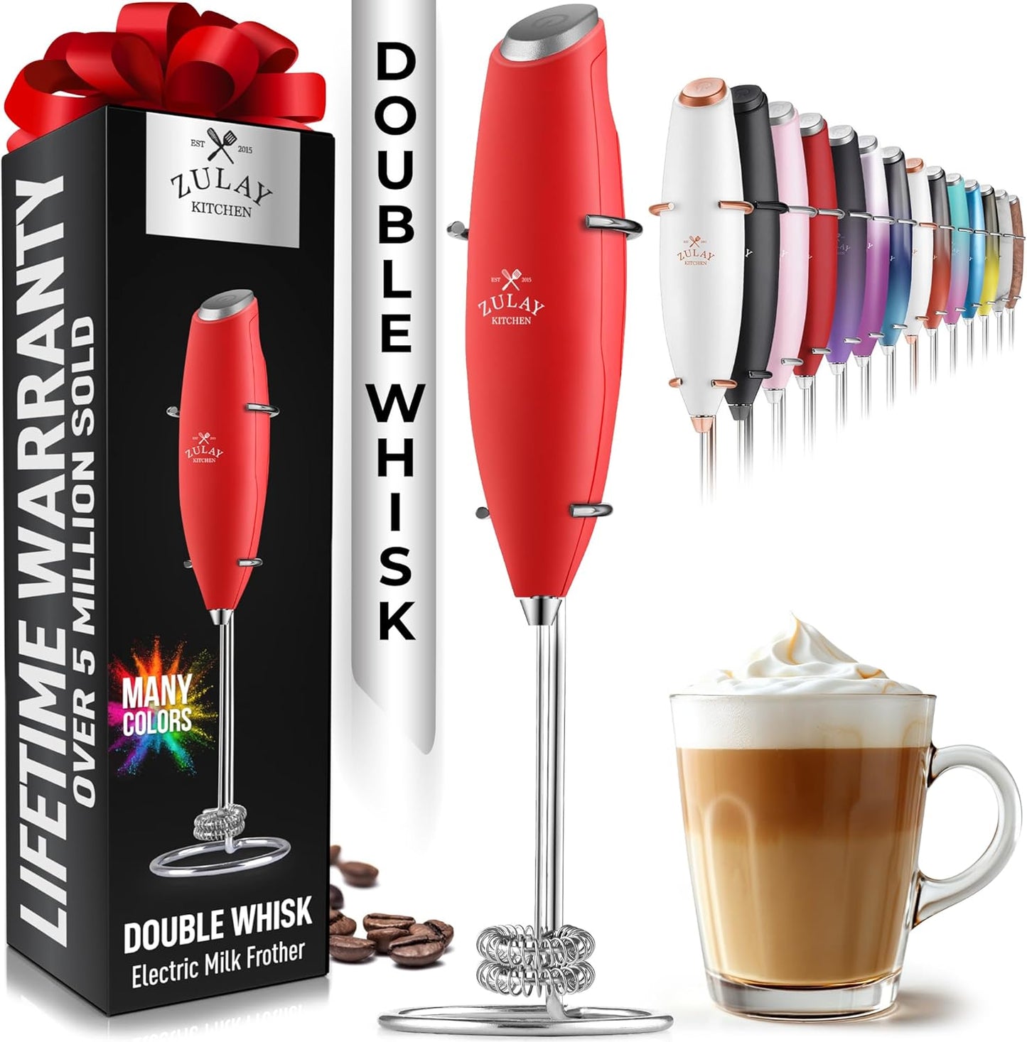 Powerful Milk Frother Wand with 2 Duracell Batteries - Ultra Fast Handheld Drink Mixer - Electric Whisk Foam Maker for Coffee, Lattes, Cappuccino, Matcha, Hot Chocolate & Creamer - Black