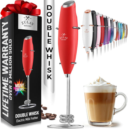 Powerful Milk Frother Wand with 2 Duracell Batteries - Ultra Fast Handheld Drink Mixer - Electric Whisk Foam Maker for Coffee, Lattes, Cappuccino, Matcha, Hot Chocolate & Creamer - Black