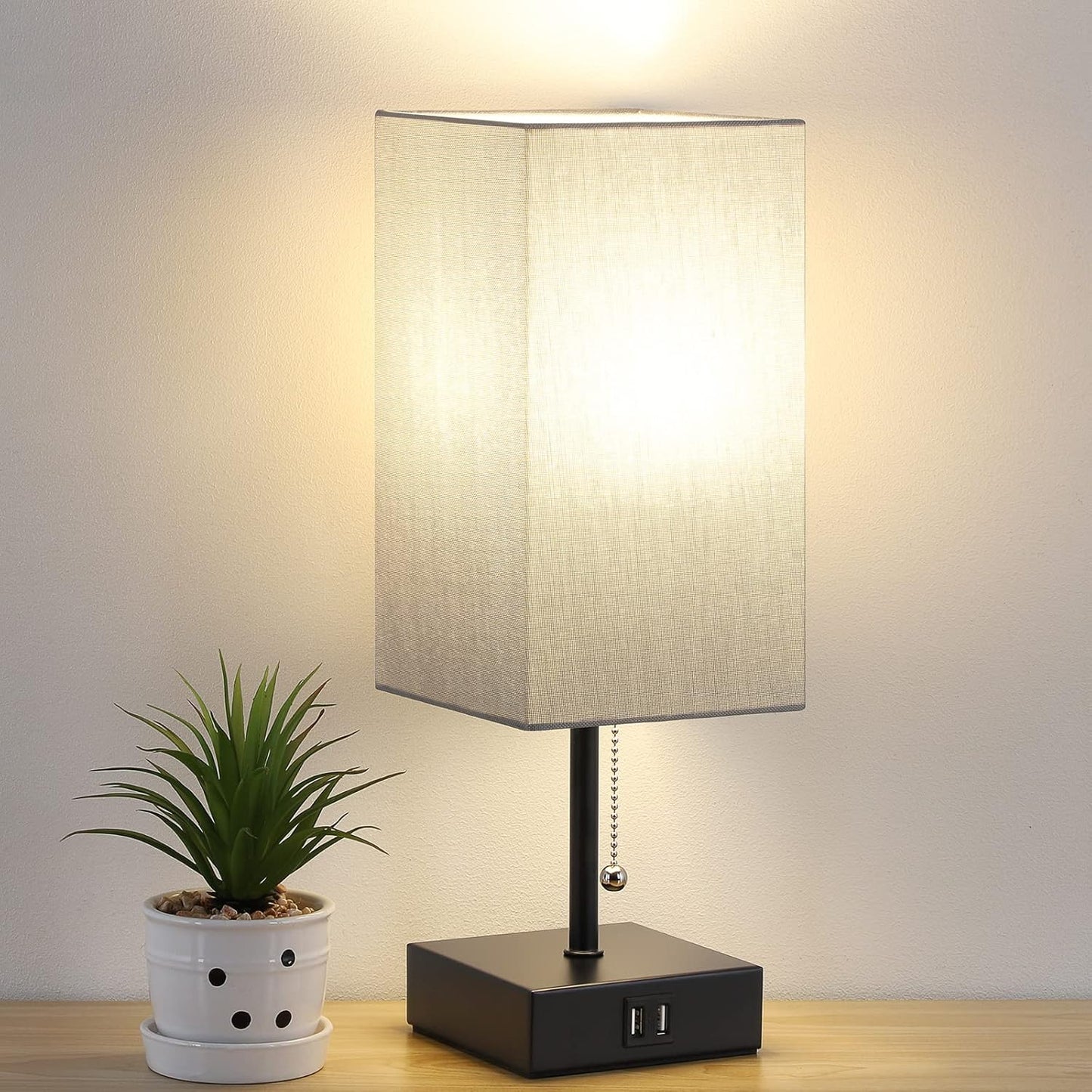 Bedside Table Lamp with USB Ports
