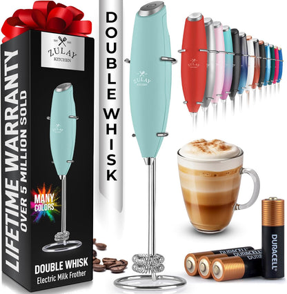 Powerful Milk Frother Wand with 2 Duracell Batteries - Ultra Fast Handheld Drink Mixer - Electric Whisk Foam Maker for Coffee, Lattes, Cappuccino, Matcha, Hot Chocolate & Creamer - Black