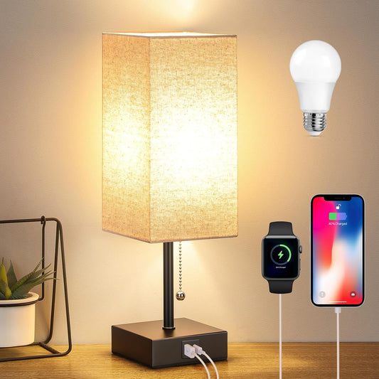 Bedside Table Lamp with USB Ports