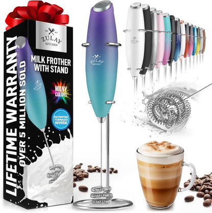 Powerful Milk Frother Wand with 2 Duracell Batteries - Ultra Fast Handheld Drink Mixer - Electric Whisk Foam Maker for Coffee, Lattes, Cappuccino, Matcha, Hot Chocolate & Creamer - Black