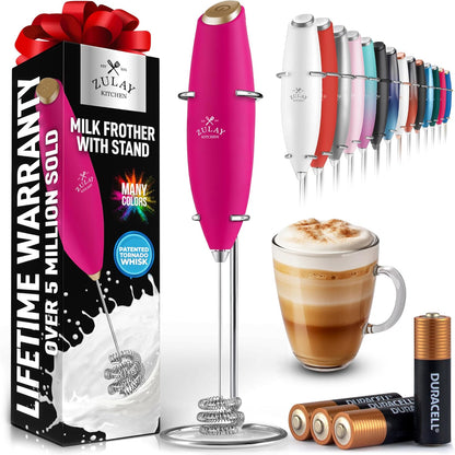 Powerful Milk Frother Wand with 2 Duracell Batteries - Ultra Fast Handheld Drink Mixer - Electric Whisk Foam Maker for Coffee, Lattes, Cappuccino, Matcha, Hot Chocolate & Creamer - Black