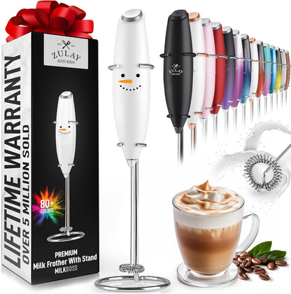 Powerful Milk Frother Wand with 2 Duracell Batteries - Ultra Fast Handheld Drink Mixer - Electric Whisk Foam Maker for Coffee, Lattes, Cappuccino, Matcha, Hot Chocolate & Creamer - Black