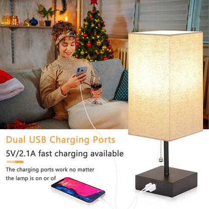 Bedside Table Lamp with USB Ports