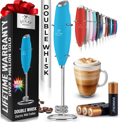 Powerful Milk Frother Wand with 2 Duracell Batteries - Ultra Fast Handheld Drink Mixer - Electric Whisk Foam Maker for Coffee, Lattes, Cappuccino, Matcha, Hot Chocolate & Creamer - Black