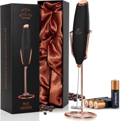 Powerful Milk Frother Wand with 2 Duracell Batteries - Ultra Fast Handheld Drink Mixer - Electric Whisk Foam Maker for Coffee, Lattes, Cappuccino, Matcha, Hot Chocolate & Creamer - Black