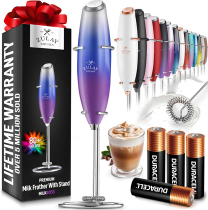 Powerful Milk Frother Wand with 2 Duracell Batteries - Ultra Fast Handheld Drink Mixer - Electric Whisk Foam Maker for Coffee, Lattes, Cappuccino, Matcha, Hot Chocolate & Creamer - Black