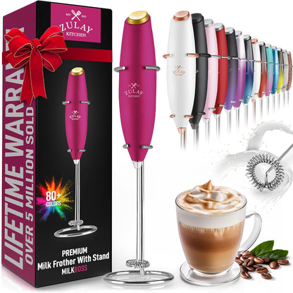 Powerful Milk Frother Wand with 2 Duracell Batteries - Ultra Fast Handheld Drink Mixer - Electric Whisk Foam Maker for Coffee, Lattes, Cappuccino, Matcha, Hot Chocolate & Creamer - Black