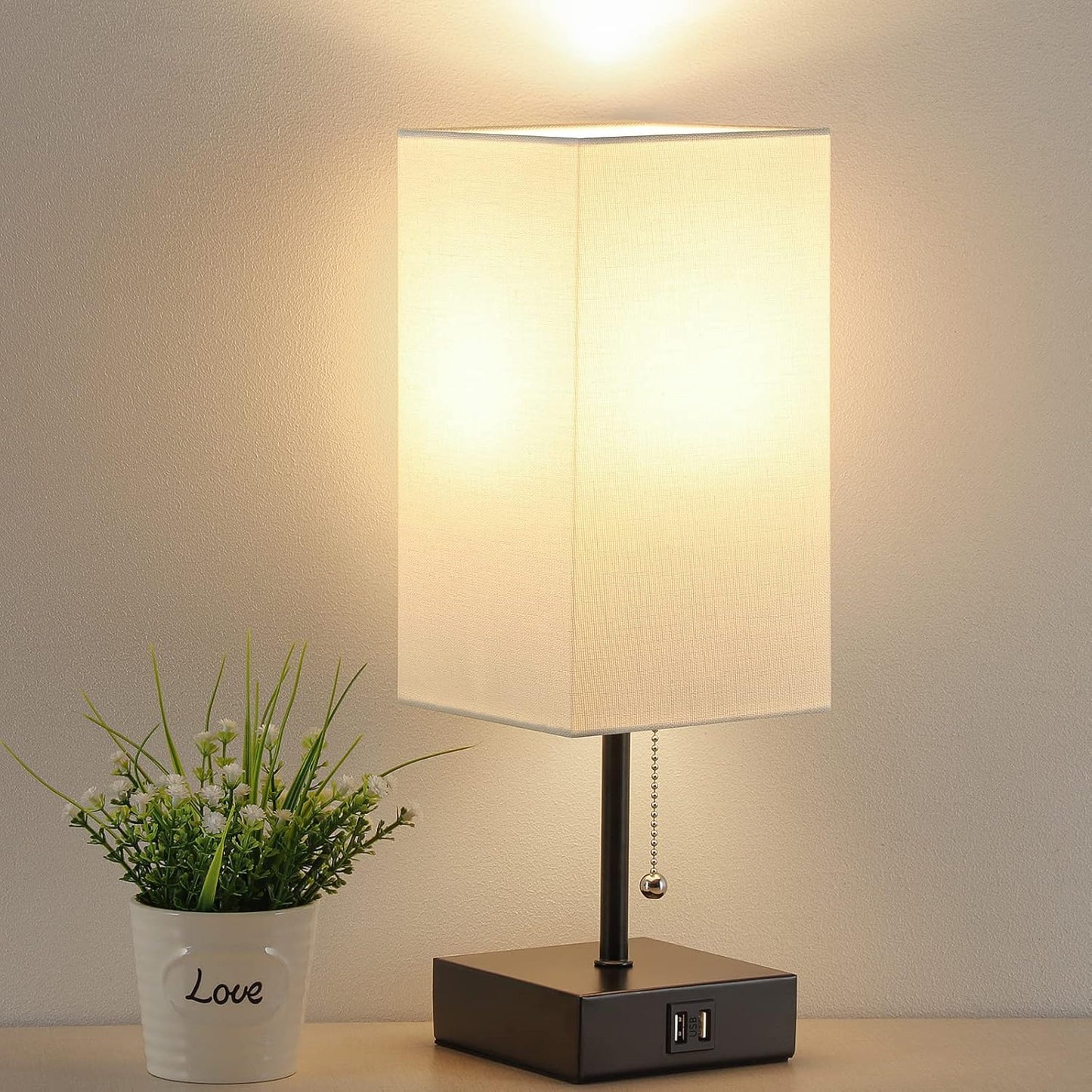 Bedside Table Lamp with USB Ports