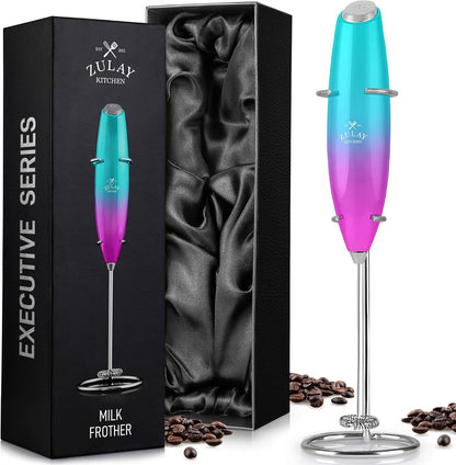 Powerful Milk Frother Wand with 2 Duracell Batteries - Ultra Fast Handheld Drink Mixer - Electric Whisk Foam Maker for Coffee, Lattes, Cappuccino, Matcha, Hot Chocolate & Creamer - Black