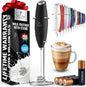 Powerful Milk Frother Wand with 2 Duracell Batteries - Ultra Fast Handheld Drink Mixer - Electric Whisk Foam Maker for Coffee, Lattes, Cappuccino, Matcha, Hot Chocolate & Creamer - Black