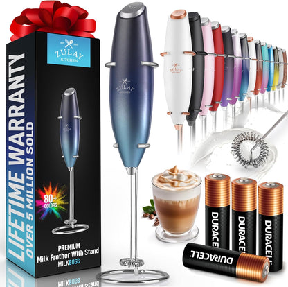 Powerful Milk Frother Wand with 2 Duracell Batteries - Ultra Fast Handheld Drink Mixer - Electric Whisk Foam Maker for Coffee, Lattes, Cappuccino, Matcha, Hot Chocolate & Creamer - Black