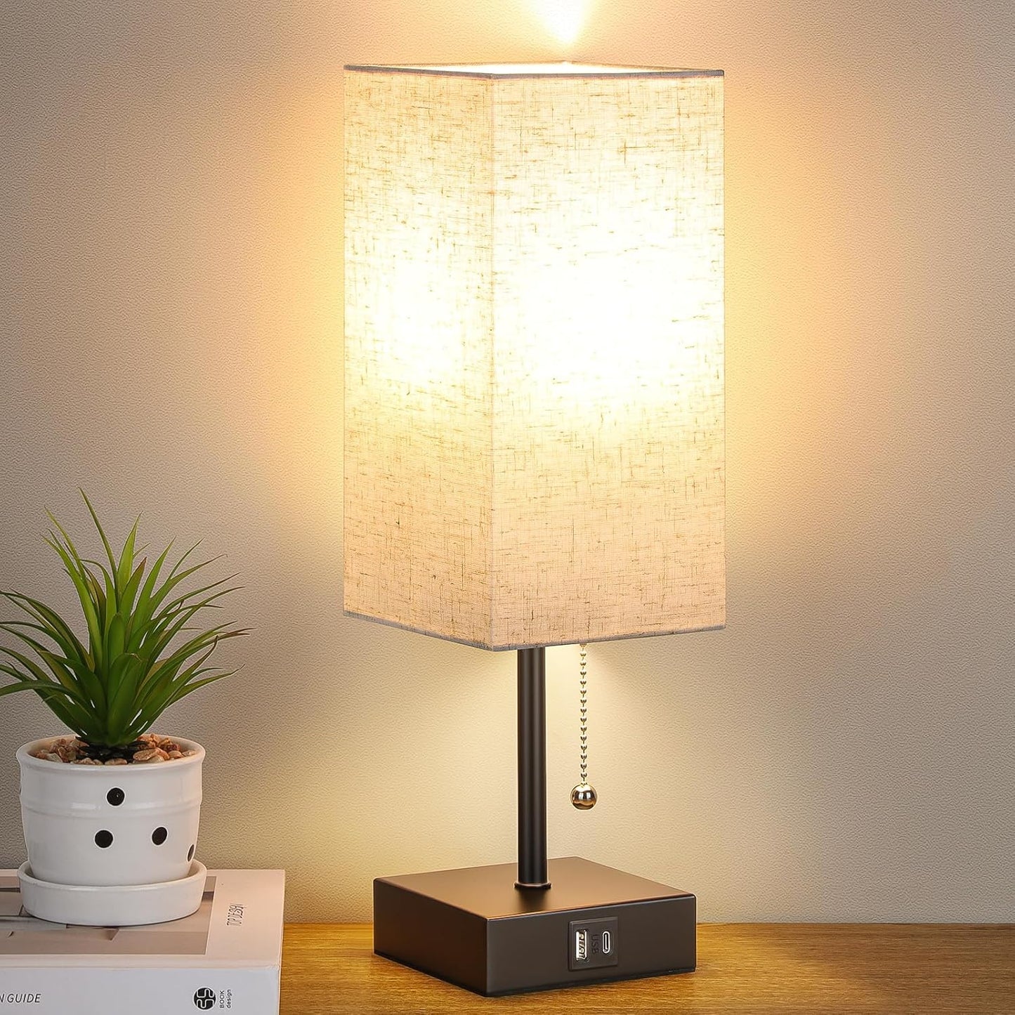 Bedside Table Lamp with USB Ports