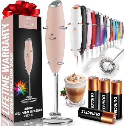 Powerful Milk Frother Wand with 2 Duracell Batteries - Ultra Fast Handheld Drink Mixer - Electric Whisk Foam Maker for Coffee, Lattes, Cappuccino, Matcha, Hot Chocolate & Creamer - Black