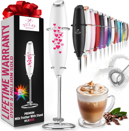 Powerful Milk Frother Wand with 2 Duracell Batteries - Ultra Fast Handheld Drink Mixer - Electric Whisk Foam Maker for Coffee, Lattes, Cappuccino, Matcha, Hot Chocolate & Creamer - Black