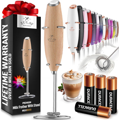 Powerful Milk Frother Wand with 2 Duracell Batteries - Ultra Fast Handheld Drink Mixer - Electric Whisk Foam Maker for Coffee, Lattes, Cappuccino, Matcha, Hot Chocolate & Creamer - Black