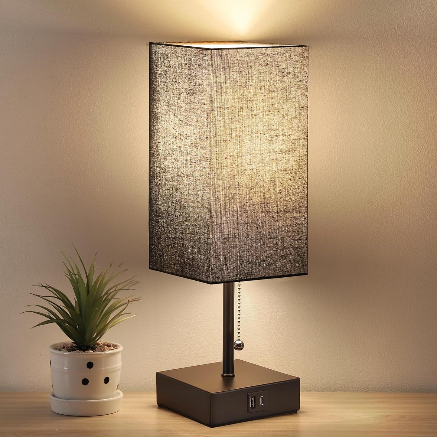 Bedside Table Lamp with USB Ports