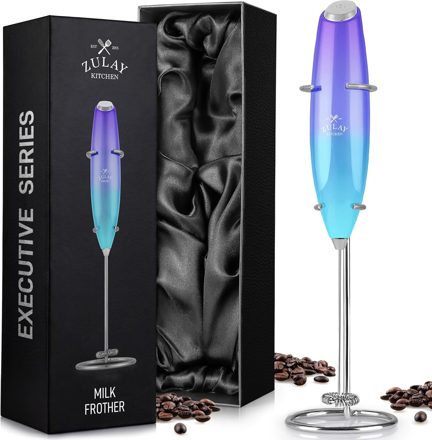 Powerful Milk Frother Wand with 2 Duracell Batteries - Ultra Fast Handheld Drink Mixer - Electric Whisk Foam Maker for Coffee, Lattes, Cappuccino, Matcha, Hot Chocolate & Creamer - Black
