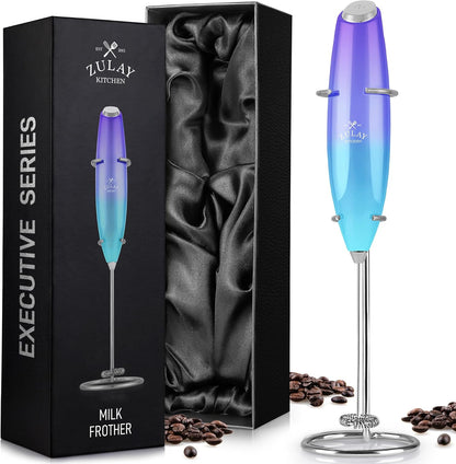 Powerful Milk Frother Wand with 2 Duracell Batteries - Ultra Fast Handheld Drink Mixer - Electric Whisk Foam Maker for Coffee, Lattes, Cappuccino, Matcha, Hot Chocolate & Creamer - Black