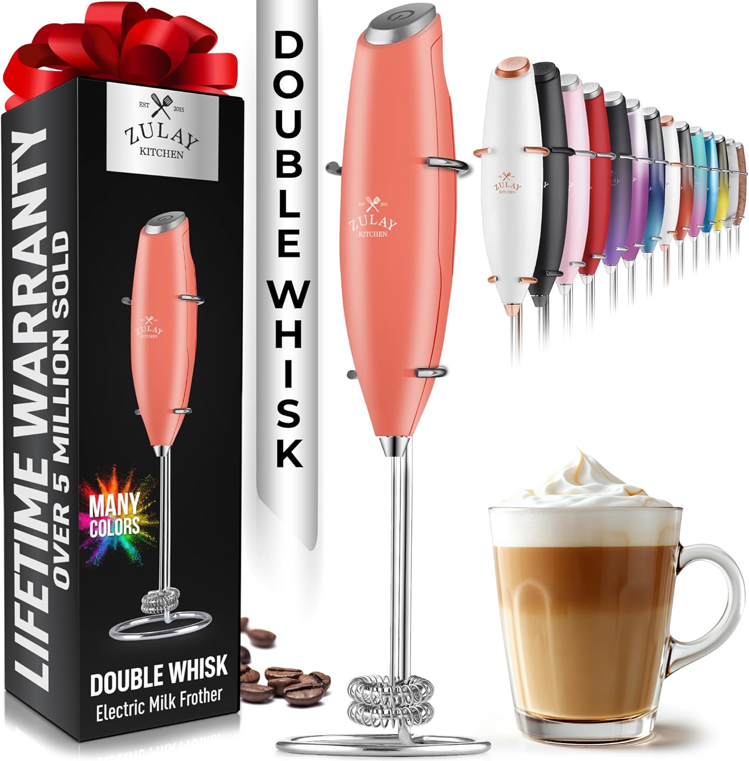Powerful Milk Frother Wand with 2 Duracell Batteries - Ultra Fast Handheld Drink Mixer - Electric Whisk Foam Maker for Coffee, Lattes, Cappuccino, Matcha, Hot Chocolate & Creamer - Black